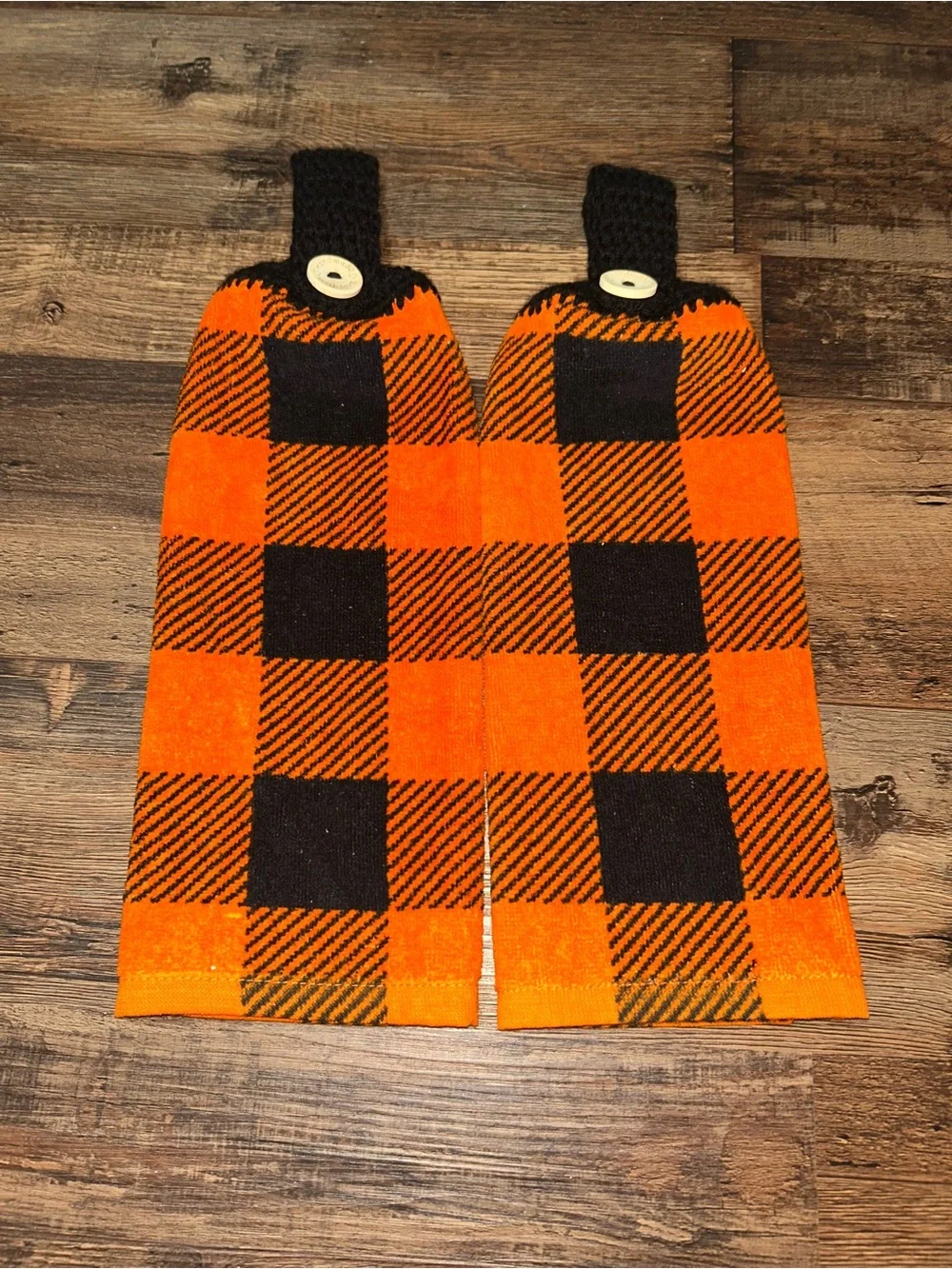 Orange and Black Buffalo Plaid Hanging Towel Set